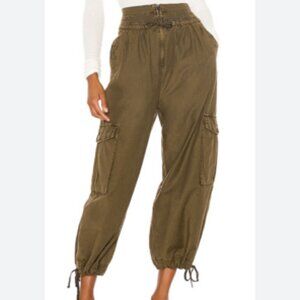 Free People Fly Away Parachute Cargo Pants Wide Leg Army Stone 0